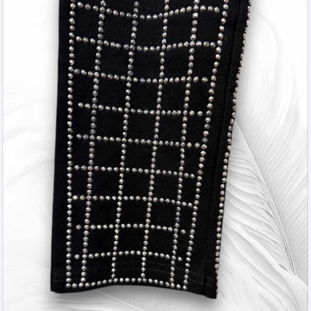 Black Rhinestone Grid Pants Women Slim Stretch Sparkle Party Y2K Club Clubwear - Picture 5 of 8
